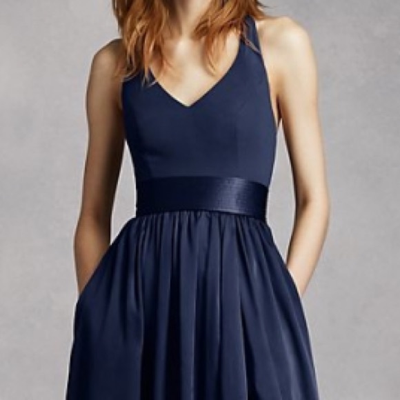 Vera Wang Dresses & Skirts - Vera Wang - White: Navy Halter Maxi Gown Size 4